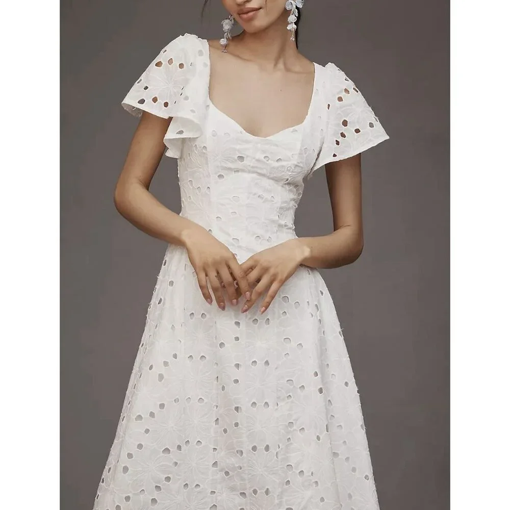 NWT Size XL - Extro&Vert Ada Flutter-Sleeve Broderie Midi Dress (NWT US$ 123) - Picture 11 of 16